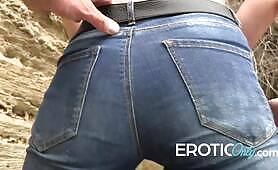 Two sexy Sluts make each other horny at the Beach and giving a hot double Blowjob after!